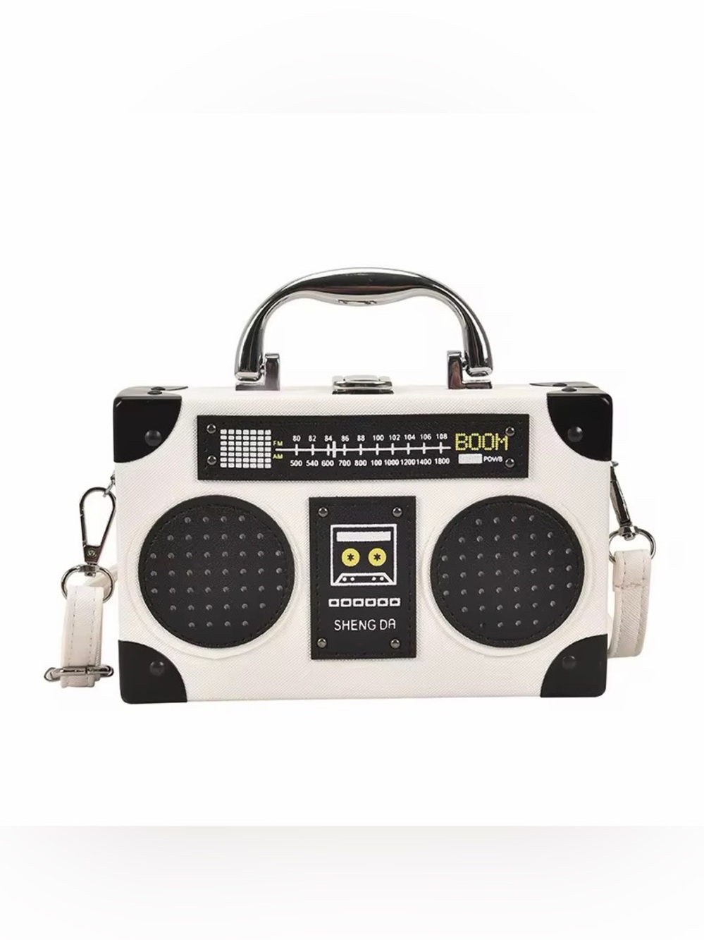 White PoRetro Boombox shaped crossbody bag